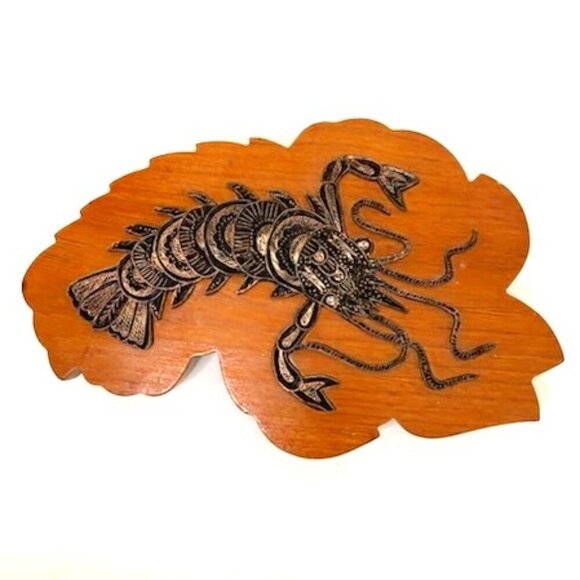 Vintage Metal Lobster on Wooden Block Printing Block Wall Art Decorative - Picture 1 of 6